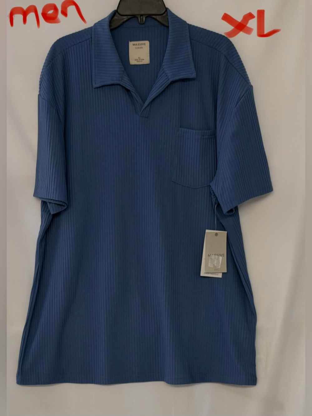 Massini Men’s Blue Ribbed Polo with Chest Pocket - XL